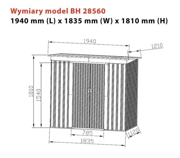 Садовий сарай Bass Polska BH28560, 1.2 &times; 1.9 &times; 1.8 м, сірий BH 28560 фото