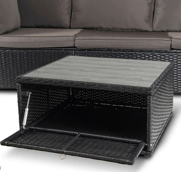 Лаунж-комплект Mebel Elite Caliente &mdash; диван з пуфами, чорний ротанг/коричневі подушки ME.CALIENTE/CZ/RT/OGR/ZES фото