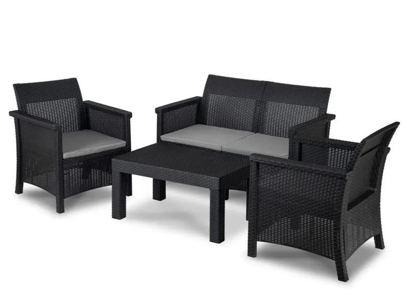 Комплект для відпочинку Mebel Elite Brenta &mdash; диван, 2 крісла, стіл, чорний/сірий ME.BRENTA/CZ/RT/OGR/ZES фото