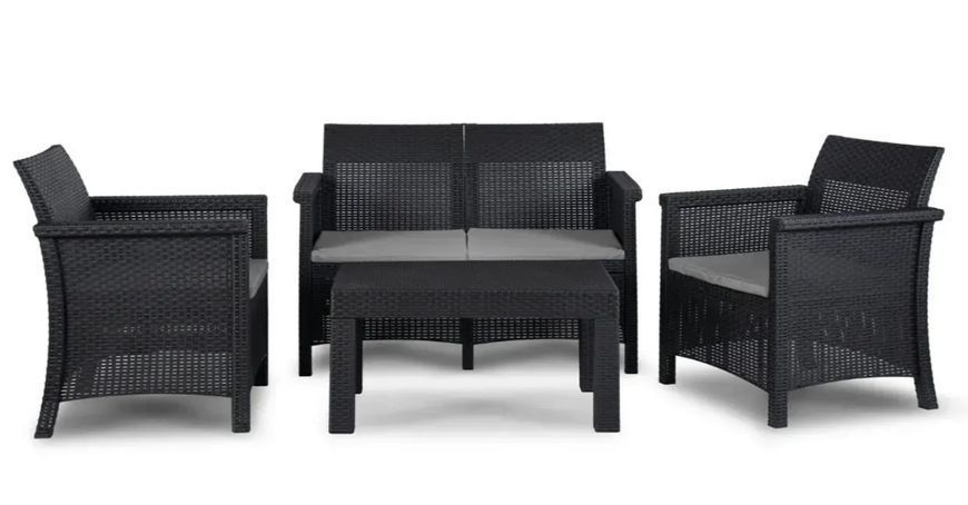 Комплект для відпочинку Mebel Elite Brenta &mdash; диван, 2 крісла, стіл, чорний/сірий ME.BRENTA/CZ/RT/OGR/ZES фото