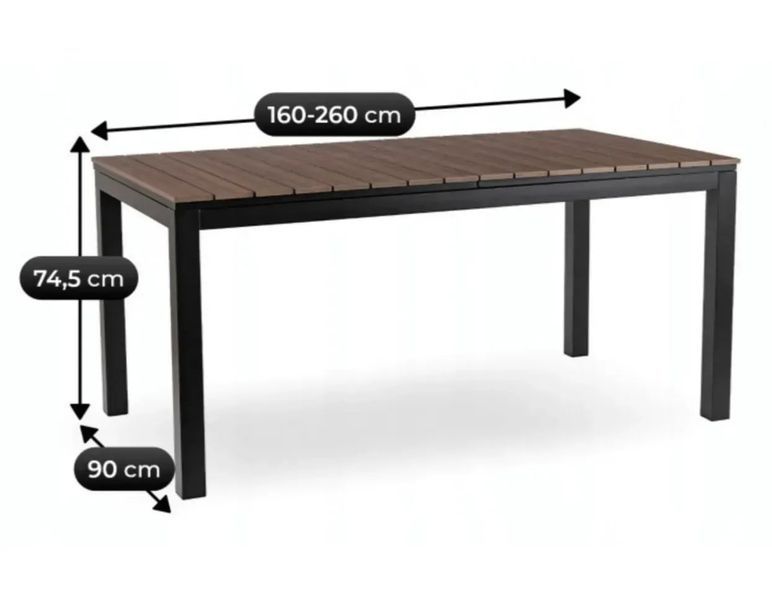 Обідній комплект Mebel Elite Argos &mdash; розсувний стіл 160-260&times;90 см, горіх, 6 крісел Fresno, чорний ME.ARGOS/160-260/O/CZ/OGR/S:1|ME.FRESNO/CZ/RT/FW:6 фото