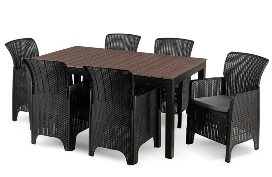 Обідній комплект Mebel Elite Argos &mdash; розсувний стіл 160-260&times;90 см, горіх, 6 крісел Fresno, чорний ME.ARGOS/160-260/O/CZ/OGR/S:1|ME.FRESNO/CZ/RT/FW:6 фото