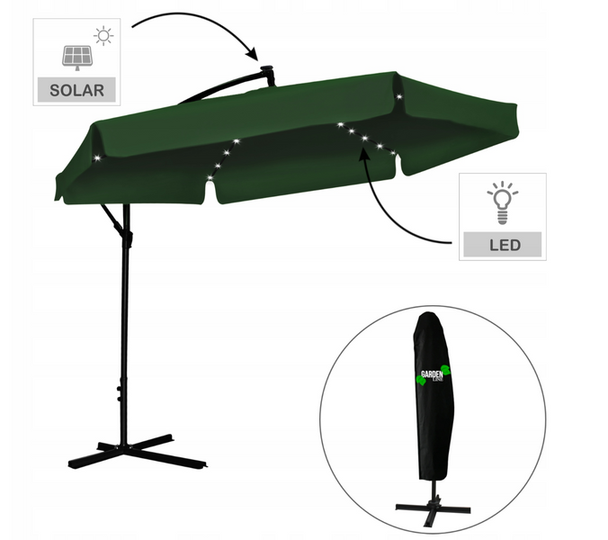Садовый зонтик Garden Line BANANA GAO1510, 300 см, зеленый, с LED-подсветкой и чехлом GAO1510 фото