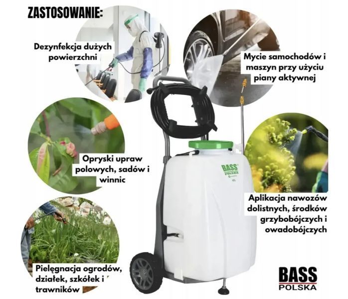 Аккумуляторный опрыскиватель на колесах Bass Polska 8644, бак 40 л, 12 В, 7 бар 8644 фото