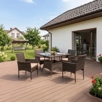 Обідній комплект MEBEL ELITE MORADO &mdash; 4 крісла, стіл 90&times;90 см, коричневий/бежевий, скло ME.MORADO/BR/RT/OGR/ZES фото