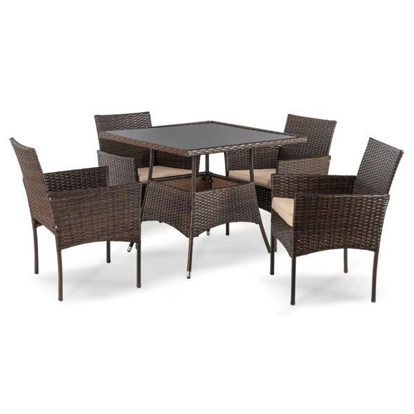 Обідній комплект MEBEL ELITE MORADO &mdash; 4 крісла, стіл 90&times;90 см, коричневий/бежевий, скло ME.MORADO/BR/RT/OGR/ZES фото