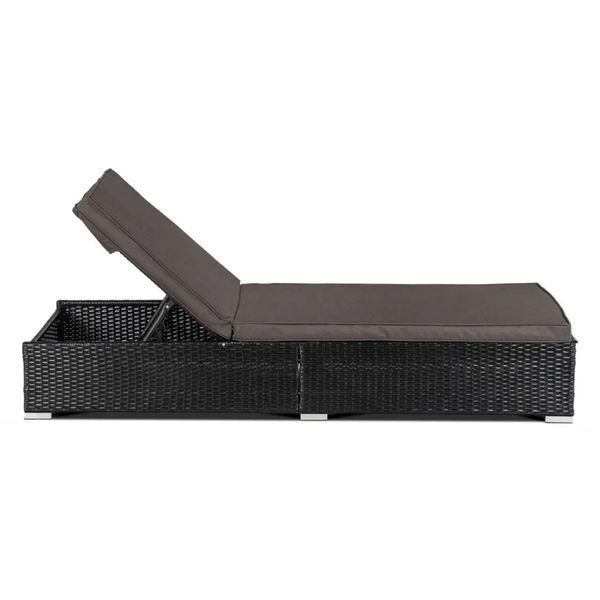 Шезлонг MEBEL ELITE LARGO &mdash; регульована спинка, матрац, чорний ротанг, коричневий ME.LARGO/CZ/RT/OGR/LEZ фото