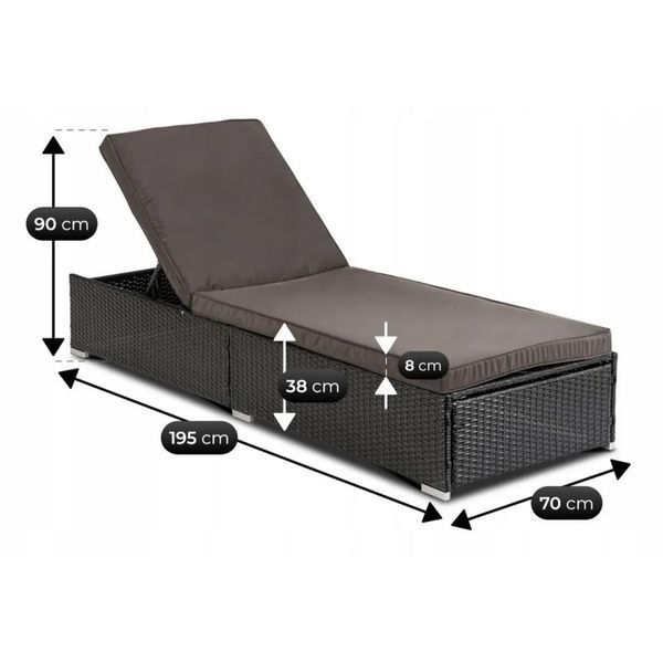 Шезлонг MEBEL ELITE LARGO &mdash; регульована спинка, матрац, чорний ротанг, коричневий ME.LARGO/CZ/RT/OGR/LEZ фото